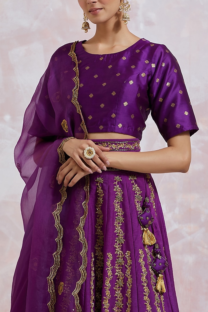 Purple Rich Silk Hand Embroidered Lehenga Set Design by LABEL VIDHI ANEJA  at Pernia's Pop Up Shop 2024