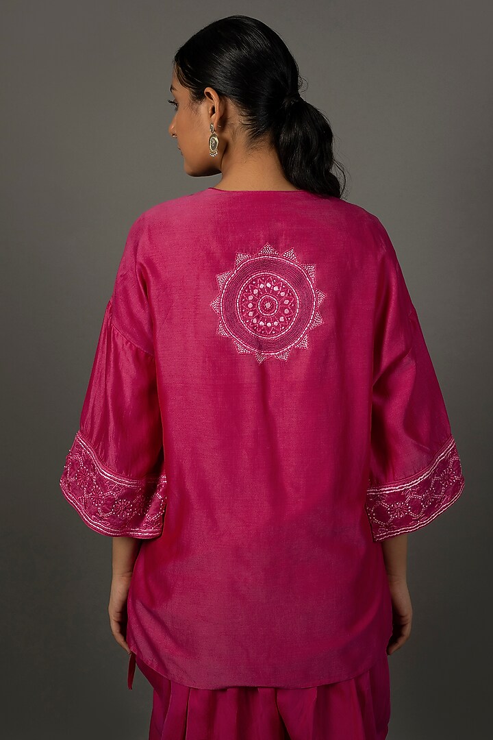 Fuchsia Cotton Silk Hand Embroidered Jacket Set by LABEL VIDHI ANEJA at Pernia's Pop Up Shop