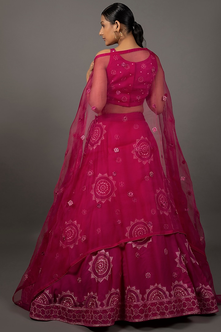 Fuchsia Georgette Hand Embroidered Wedding Lehenga Set by LABEL VIDHI ANEJA at Pernia's Pop Up Shop