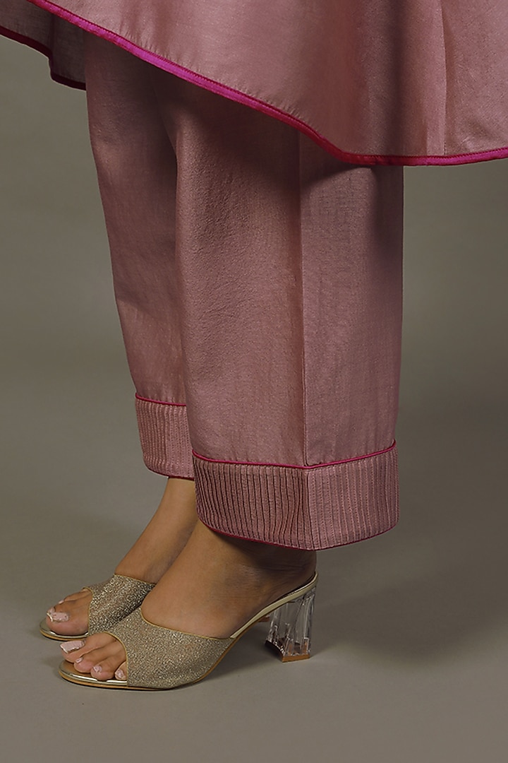 Onion Pink Cotton Silk Embroidered Jacket Set by LABEL VIDHI ANEJA at Pernia's Pop Up Shop