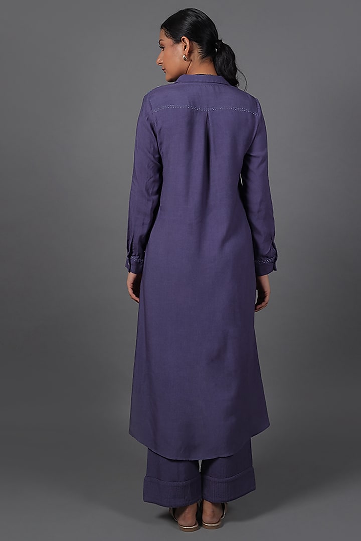 Navy Viscose Embroidered Kurta Set by LABEL VIDHI ANEJA at Pernia's Pop Up Shop