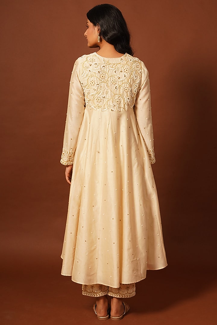 Ivory Cotton Silk Hand Embroidered Wedding Anarkali Set by LABEL VIDHI ANEJA at Pernia's Pop Up Shop