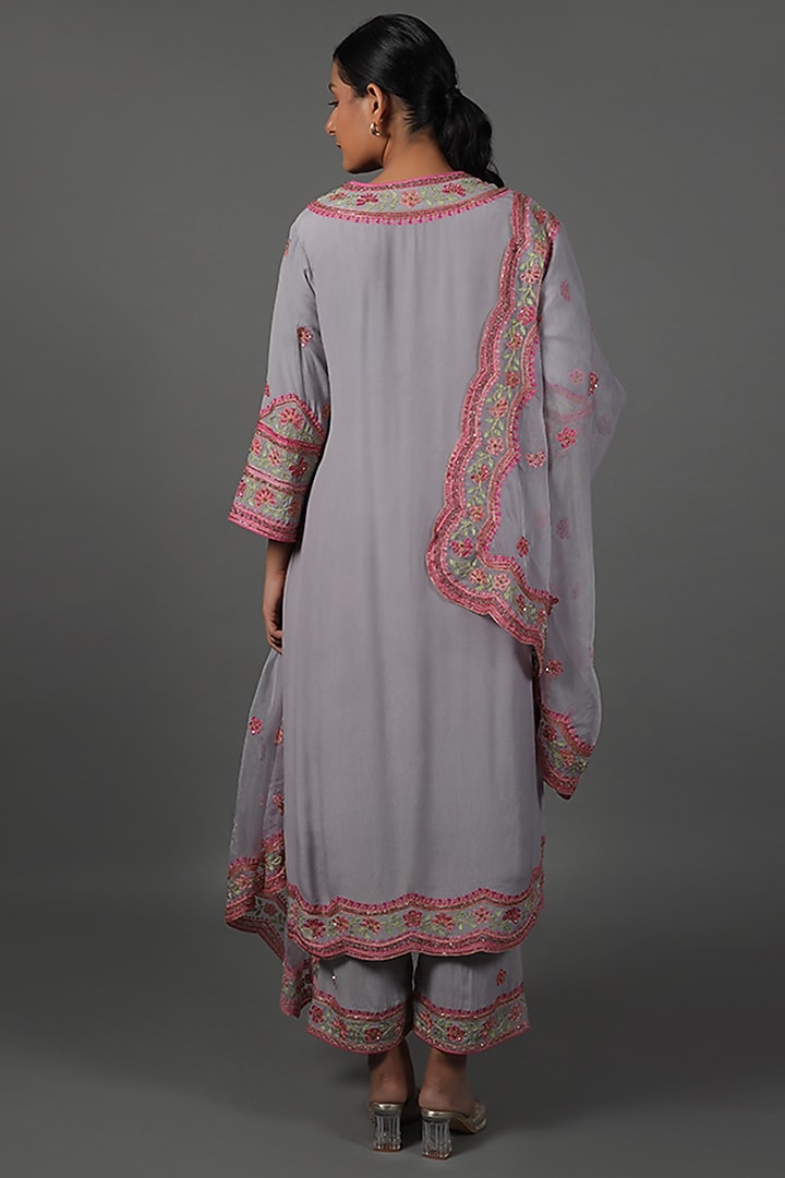 Grey Crepe Hand Embroidered Kurta Set by LABEL VIDHI ANEJA at Pernia's Pop Up Shop