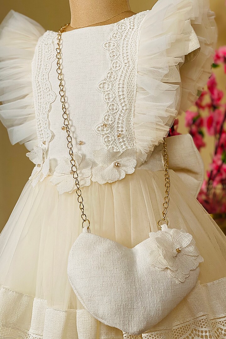 White Lace Dress With Sling Bag For Girls by Little Vogue Club at Pernia's Pop Up Shop