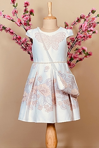 White Dress With Sling Bag For Girls by Little Vogue Club