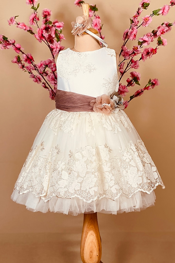Off-White Lace Dress For Girls by Little Vogue Club