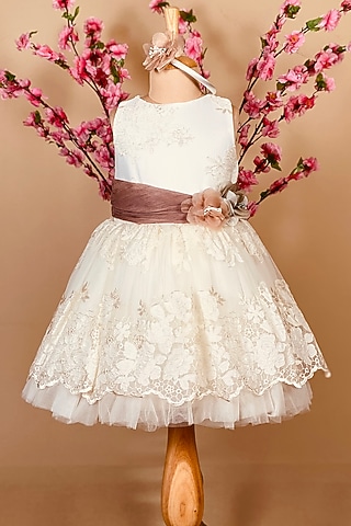 Off-White Lace Dress For Girls by Little Vogue Club