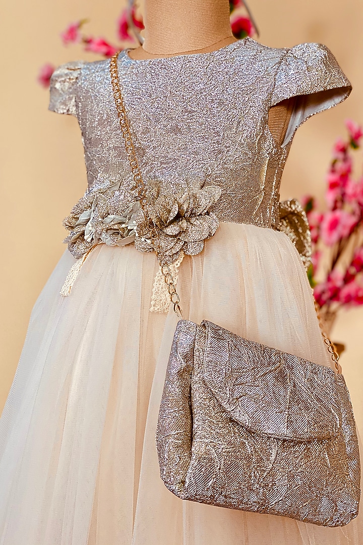 Gold Dress With Sling Bag For Girls by Little Vogue Club at Pernia's Pop Up Shop