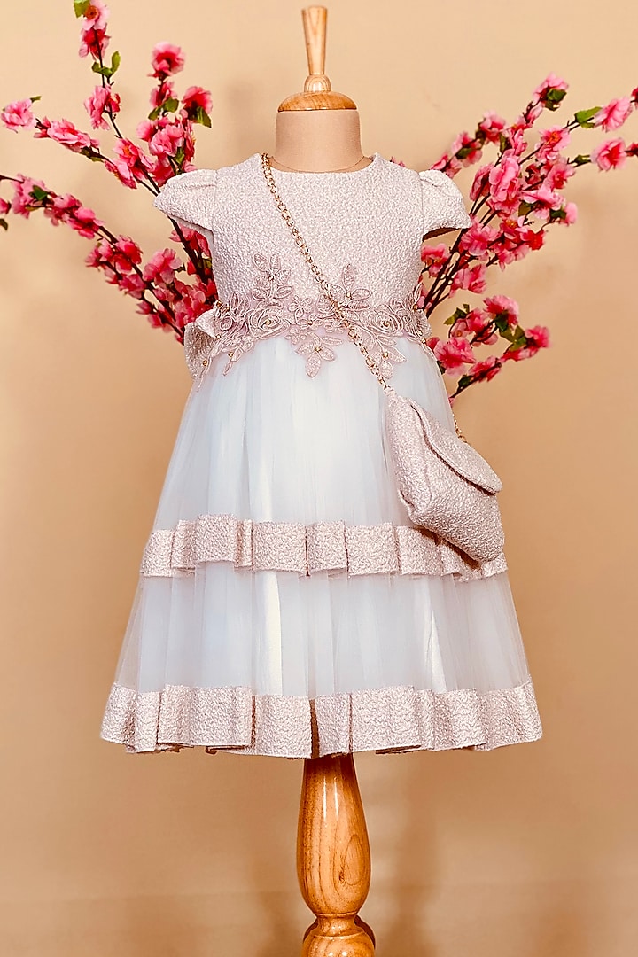 Pastel Pink Dress With Sling Bag For Girls by Little Vogue Club