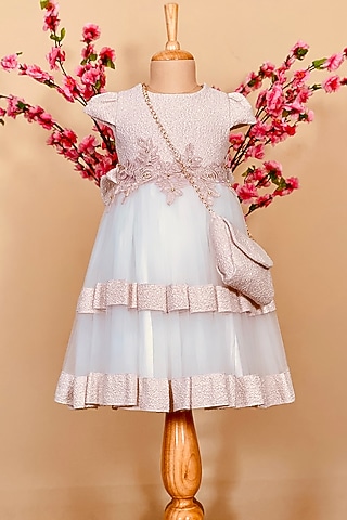 Pastel Pink Dress With Sling Bag For Girls by Little Vogue Club