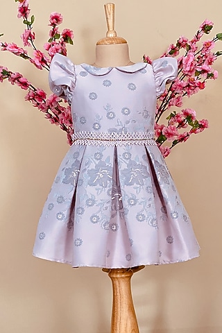 Lavender Dress With Sling Bag For Girls by Little Vogue Club