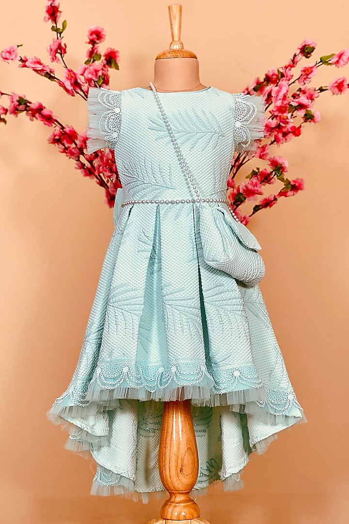 Mint Dress With Sling Bag For Girls by Little Vogue Club