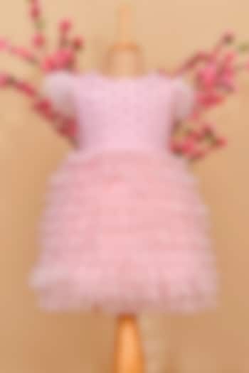 Blush Pink Cotton Polyester Dress For Girls by Little Vogue Club