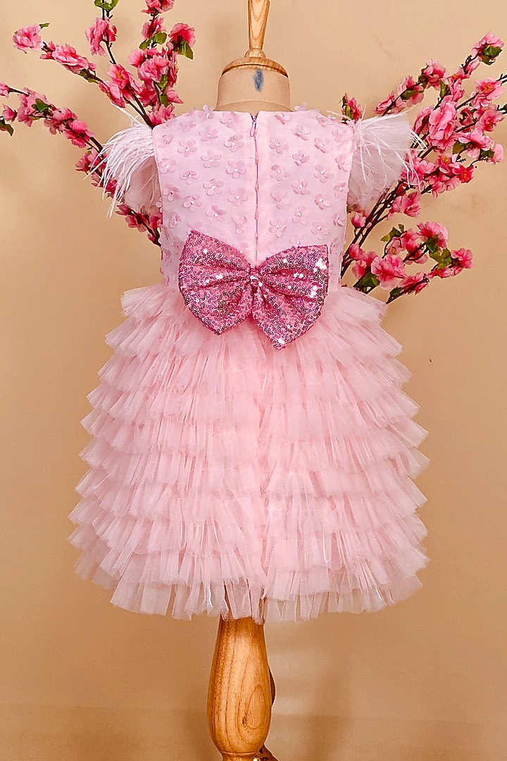 Blush Pink Cotton Polyester Dress For Girls by Little Vogue Club at Pernia's Pop Up Shop
