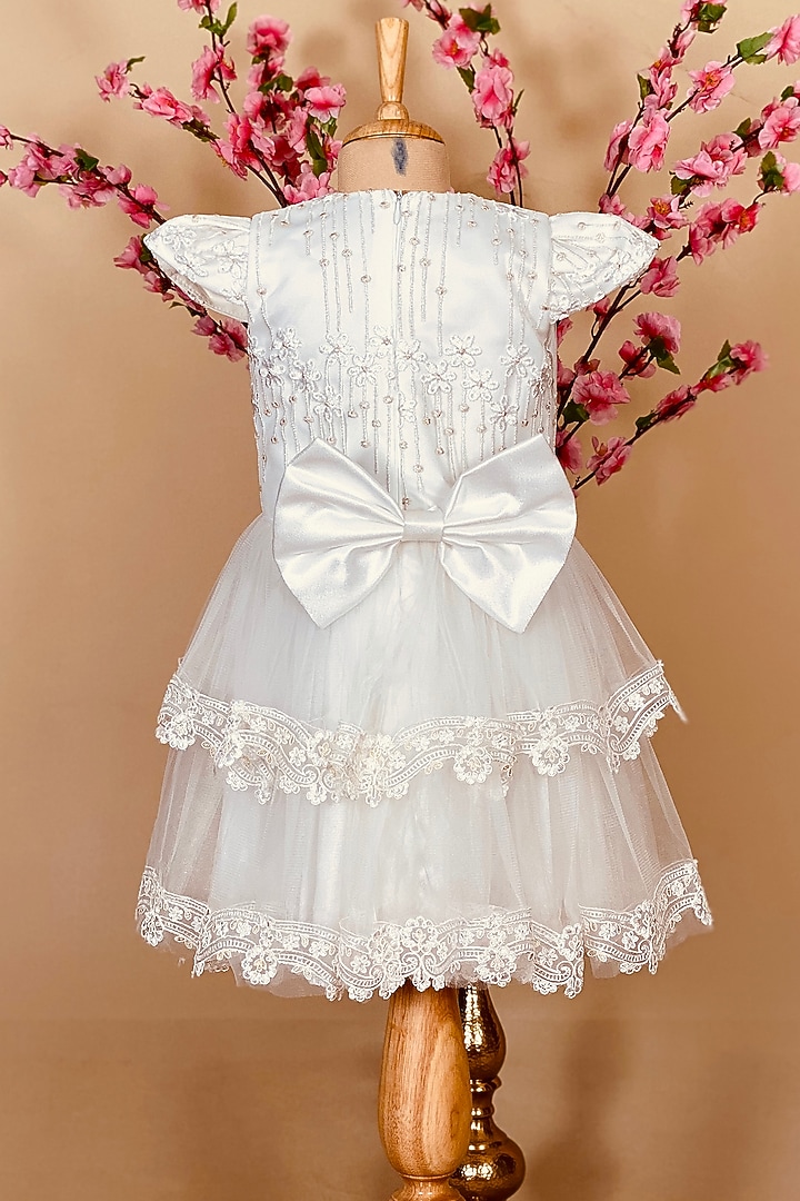 White Dress In Cotton Polyester For Girls by Little Vogue Club at Pernia's Pop Up Shop