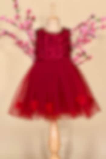 Red Dress In Cotton Polyester For Girls by Little Vogue Club