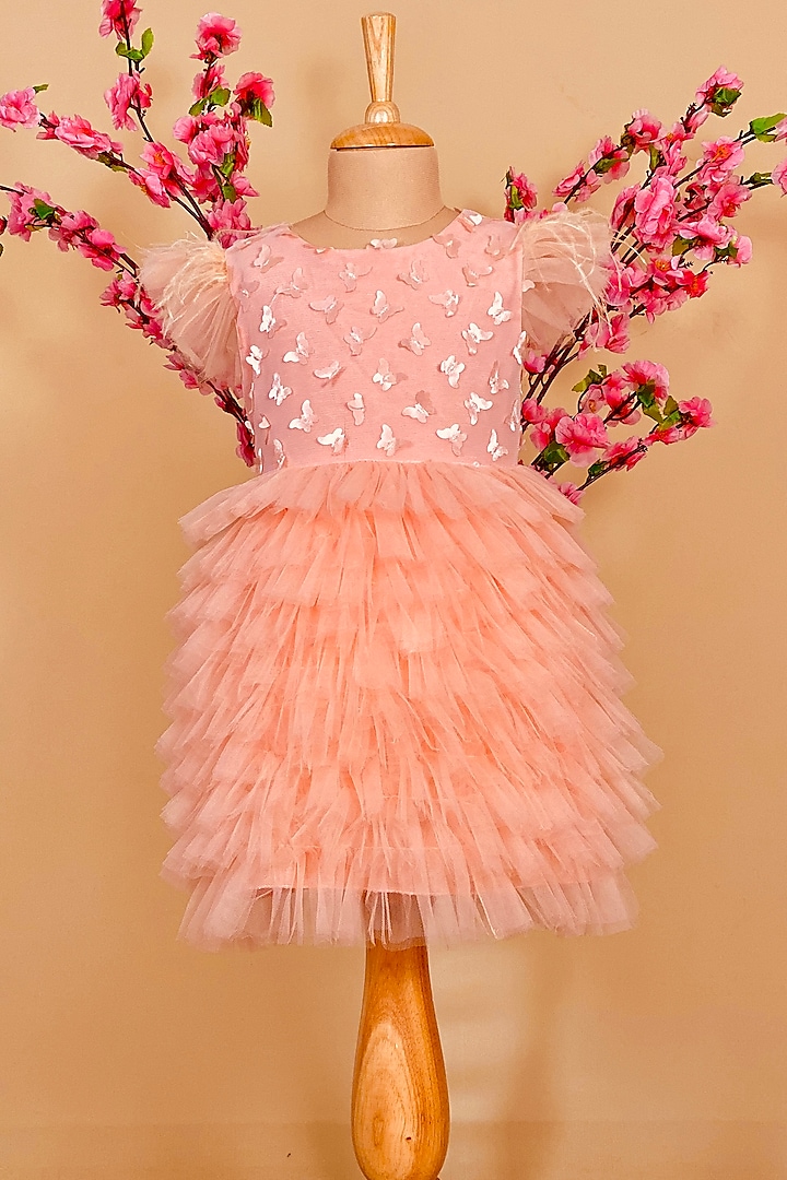Peach Tulle Dress For Girls by Little Vogue Club