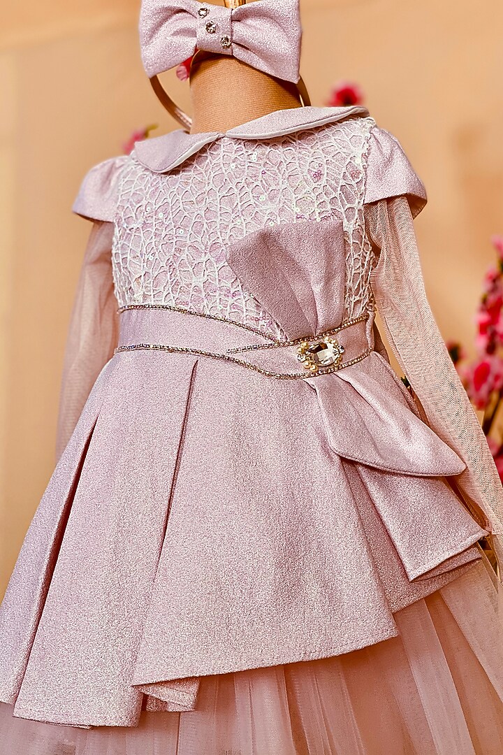 Blush Pink Dress With Headpiece For Girls by Little Vogue Club at Pernia's Pop Up Shop