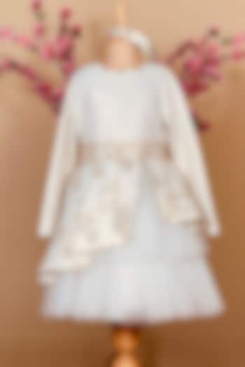 White Dress With Headpiece For Girls by Little Vogue Club