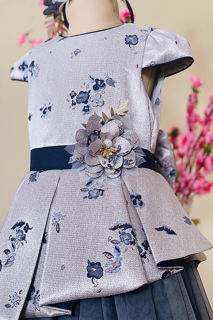 Silver Cotton Polyester Dress For Girls by Little Vogue Club at Pernia's Pop Up Shop