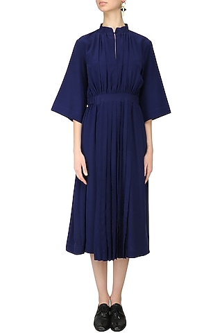 Blue Front Pleat Gather Dress by Lovebirds