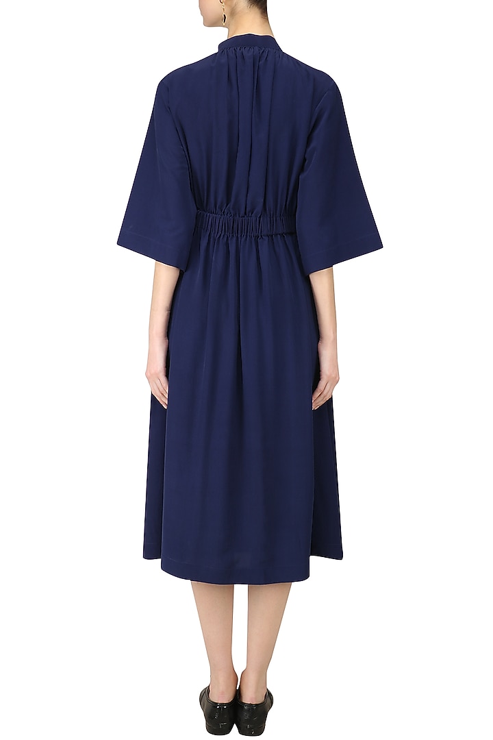 Blue front pleat gather dress available only at Pernia's Pop Up Shop.