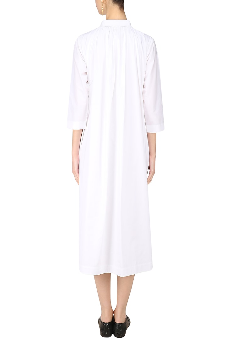 White Printed Gathered Dress
