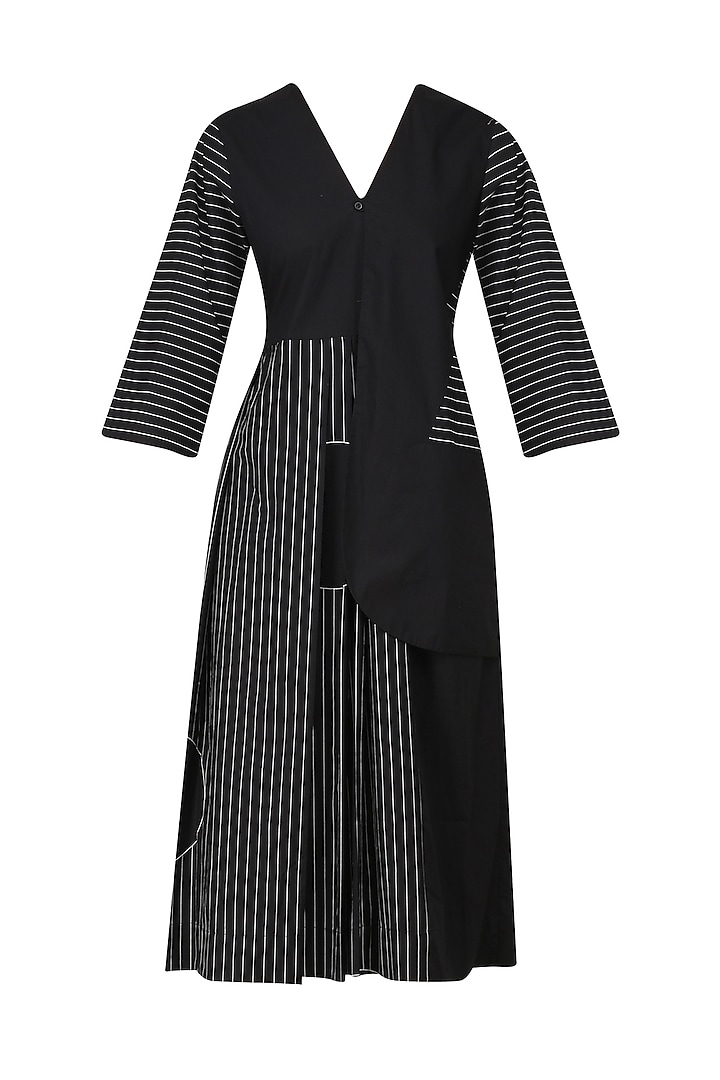Black Striped Half Jacket Dress by Lovebirds