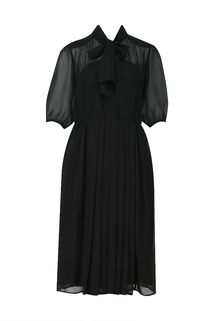 Black sheer front pleats dress available only at Pernia's Pop Up Shop. 2023