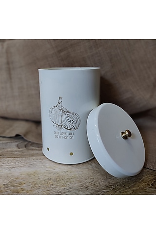 Off-White Stainless Steel Onion Storage Bin by Living with Elan