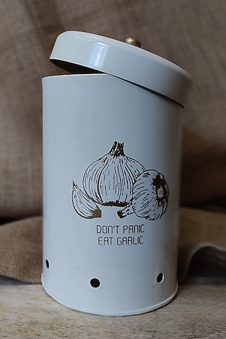 Off-White Stainless Steel Garlic Storage Bin by Living with Elan