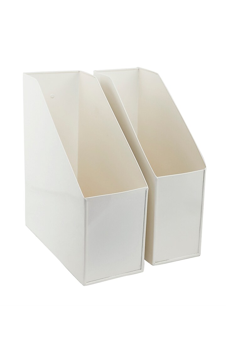 Off-White Galvanized Steel Magazine Holders (Set of 2) by Living with Elan at Pernia's Pop Up Shop