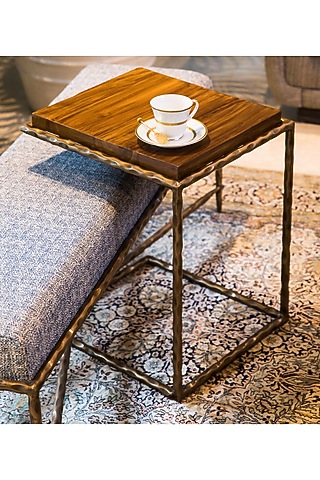 Gold Teak Wood C-Shaped Table by Living with Elan