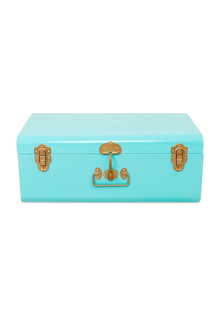 Elan Buxa Metal Trunk Set Of 2, Storage Chest (Aqua with Golden Accessories) by Living with Elan