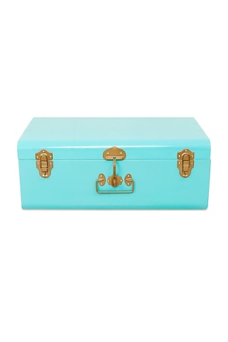 Elan Buxa Metal Trunk Set Of 2, Storage Chest (Aqua with Golden Accessories) by Living with Elan