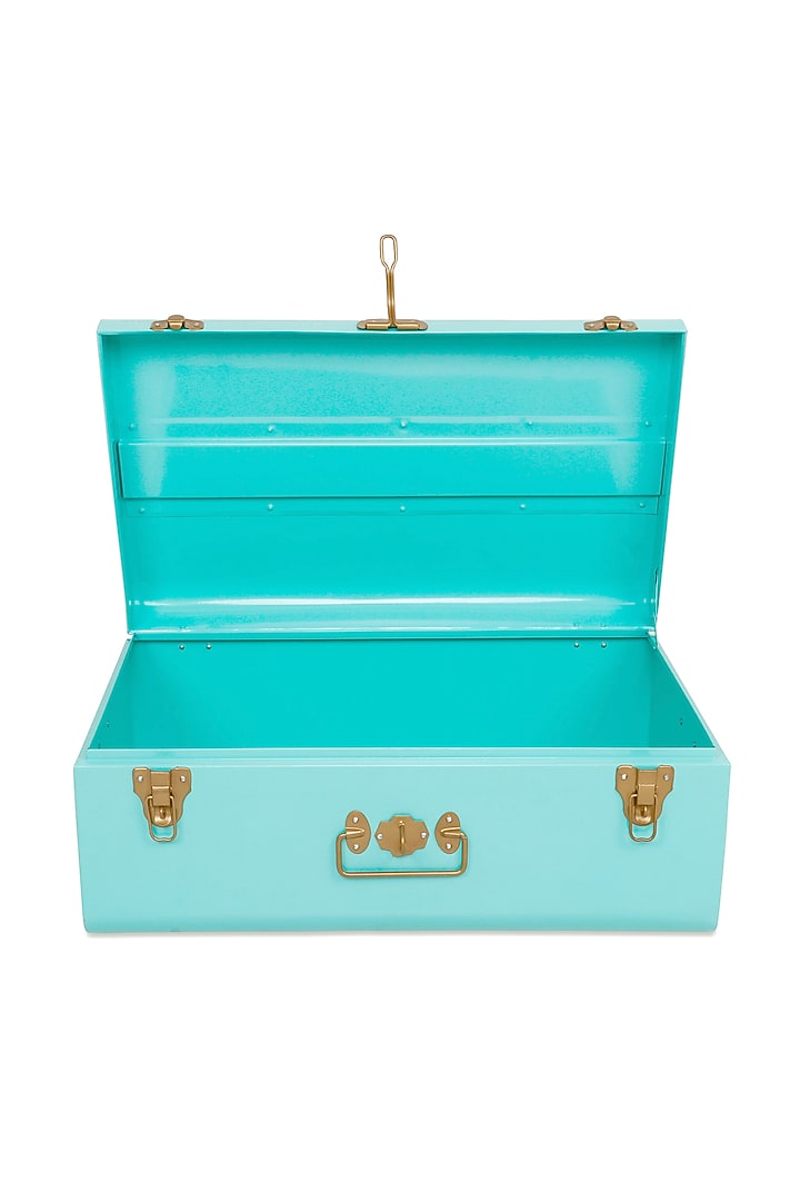 Elan Buxa Metal Trunk Set Of 2, Storage Chest (Aqua with Golden Accessories) by Living with Elan at Pernia's Pop Up Shop