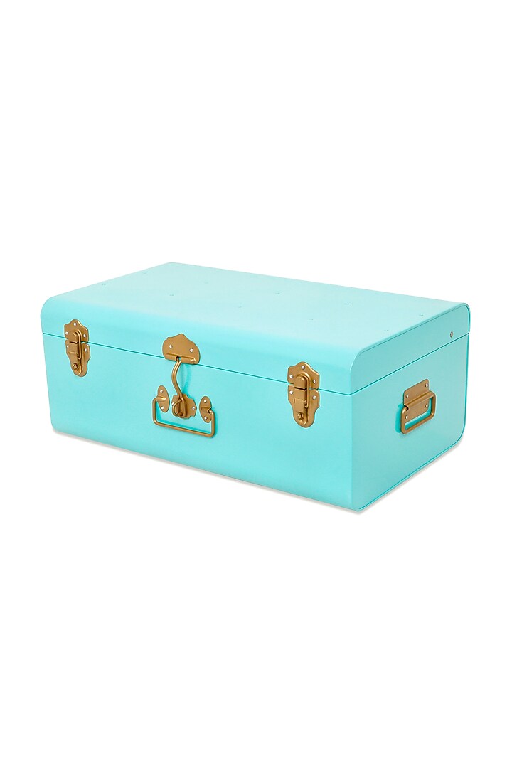 Elan Buxa Metal Trunk Set Of 2, Storage Chest (Aqua with Golden Accessories) by Living with Elan at Pernia's Pop Up Shop