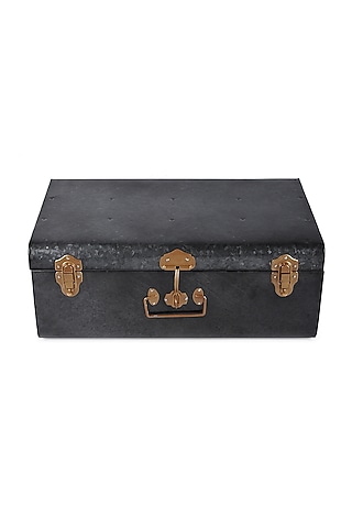 Elan Vintage Style Buxa Metal Trunk Set Of 2, Storage Chest (Antique Black with Golden Accessories) by Living with Elan