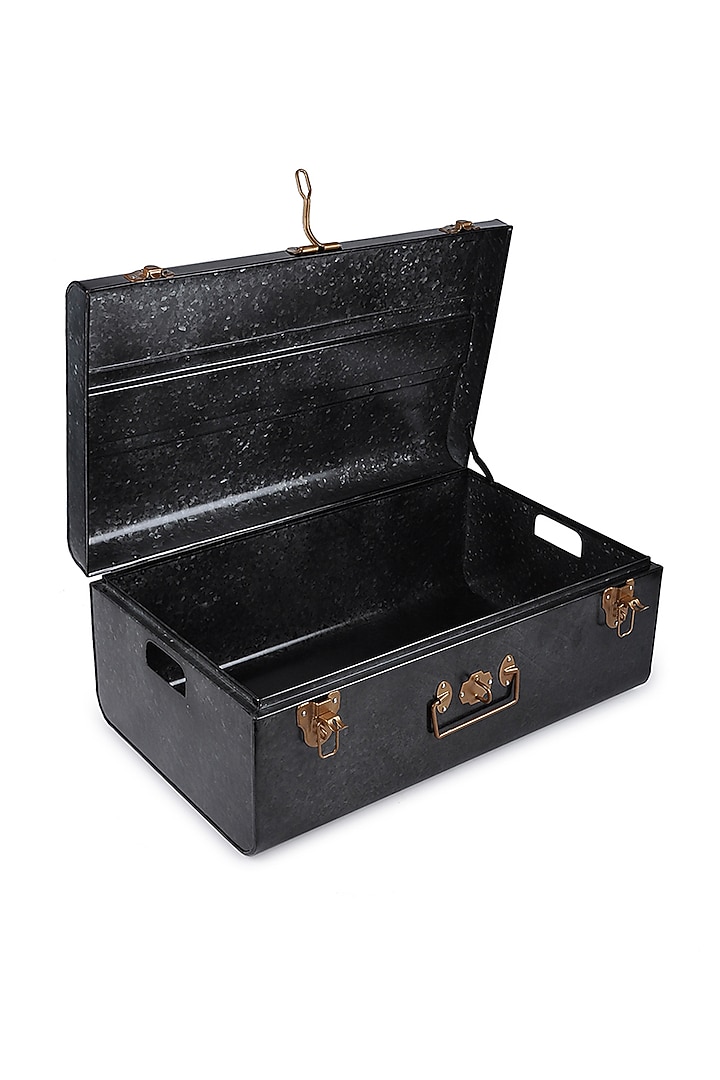 Elan Vintage Style Buxa Metal Trunk Set Of 2, Storage Chest (Antique Black with Golden Accessories) by Living with Elan at Pernia's Pop Up Shop