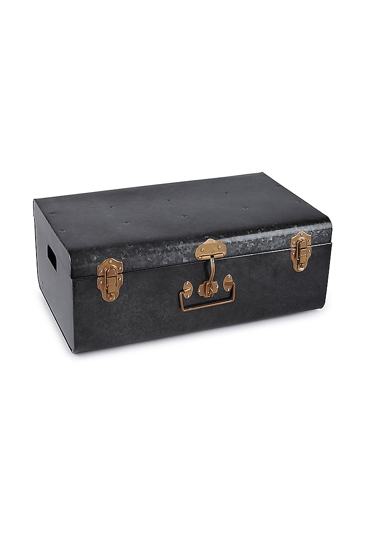 Elan Vintage Style Buxa Metal Trunk Set Of 2, Storage Chest (Antique Black with Golden Accessories) by Living with Elan at Pernia's Pop Up Shop