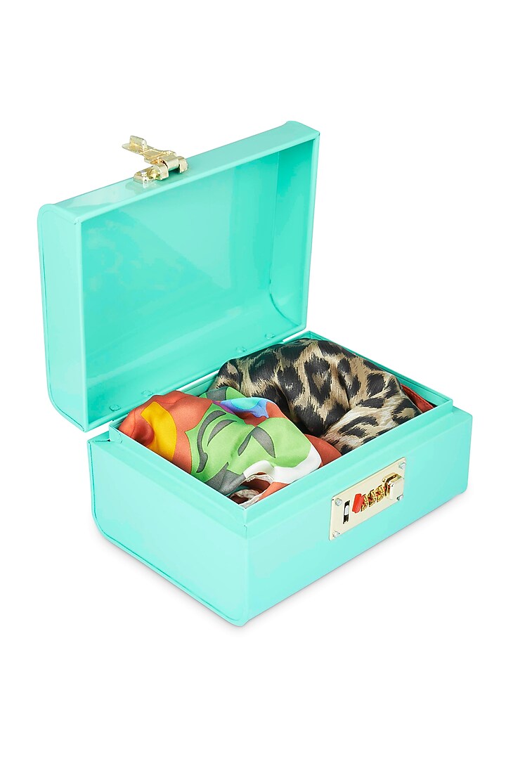 Elan Vintage Storage Trunk, Jewelry & Makeup Storage Chest w/Lock (Secret, Aqua) by Living with Elan at Pernia's Pop Up Shop