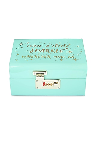 Elan Sparkle Storage Trunk, Jewelry & Makeup Storage Chest w/Lock (Aqua) by Living with Elan