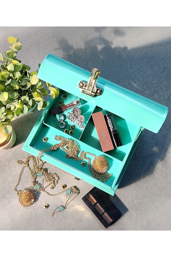Elan Vintage Storage Trunk With Jewelry Tray Inside, Trinket Storage chest with lock (Secret, Aqua) by Living with Elan at Pernia's Pop Up Shop