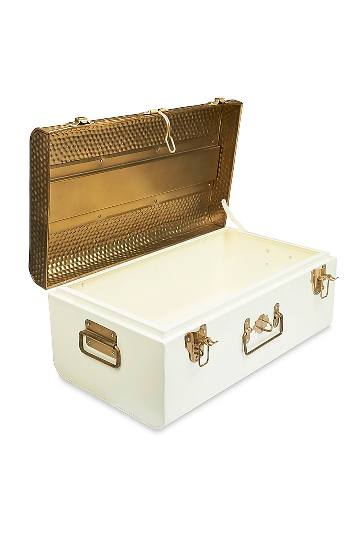 Elan Vintage Style Beaten Metal Trunk, Storage Chest (Off White) by Living with Elan at Pernia's Pop Up Shop