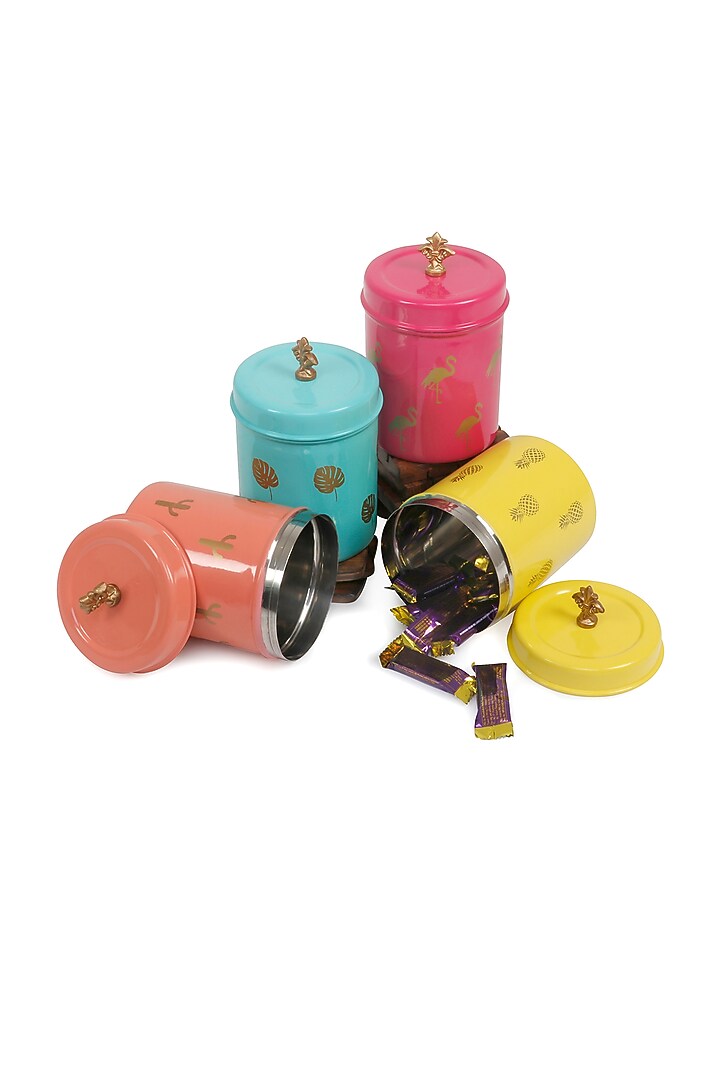 Elan Tropical Food Storage Canister Collection, Kitchen Jars, Set of 4, (Stainless Steel, 500ml) by Living with Elan at Pernia's Pop Up Shop