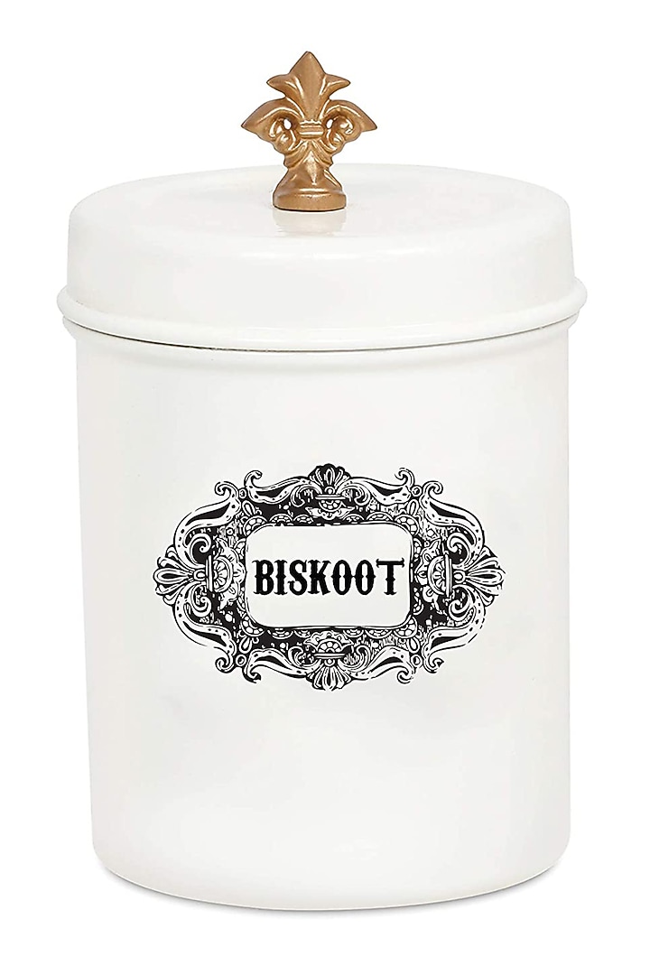 Ivory Galvanised Steel Canister by Living with Elan at Pernia's Pop Up Shop