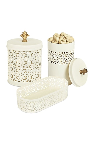 Ivory Galvanised Steel Canister & Tray Set (Set of 3) by Living with Elan