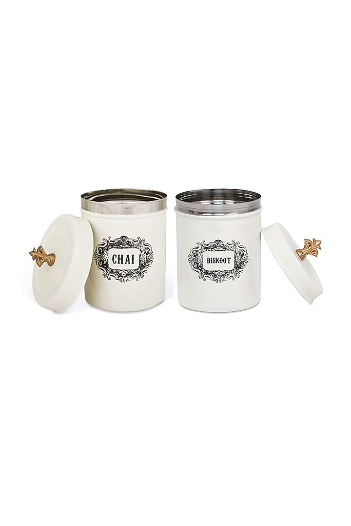 Ivory Galvanised Steel Canisters (Set of 2) by Living with Elan