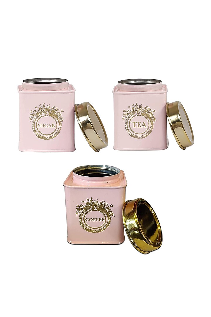 Light Pink Galvanised Steel Canisters (Set of 3) by Living with Elan at Pernia's Pop Up Shop
