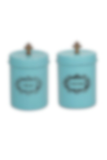Aqua Galvanised Steel Canisters (Set of 2) by Living with Elan